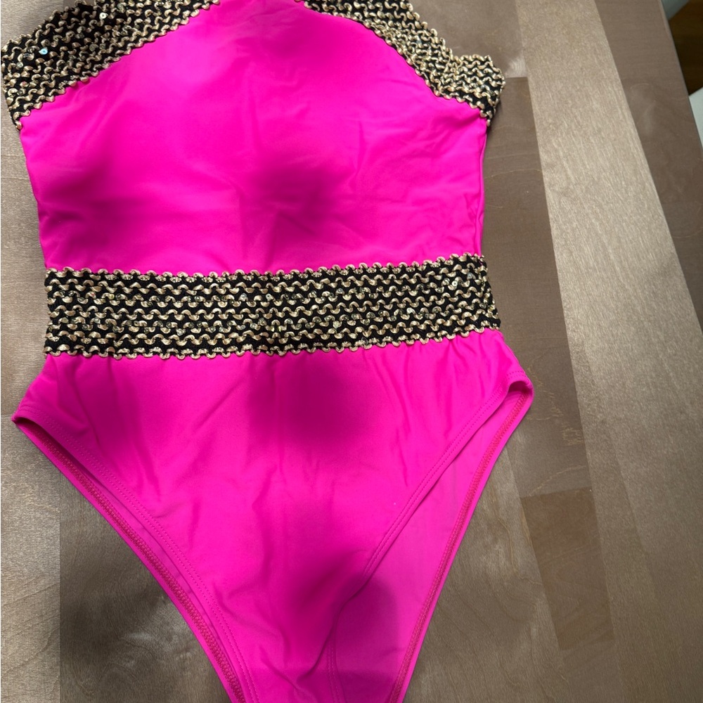 Pink and Black One Piece Swimsuit